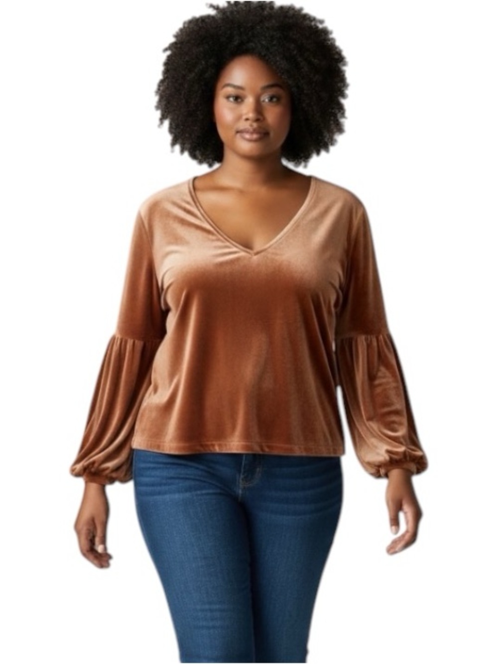 MADEWELL Brown Velvet Balloon Sleeve Top